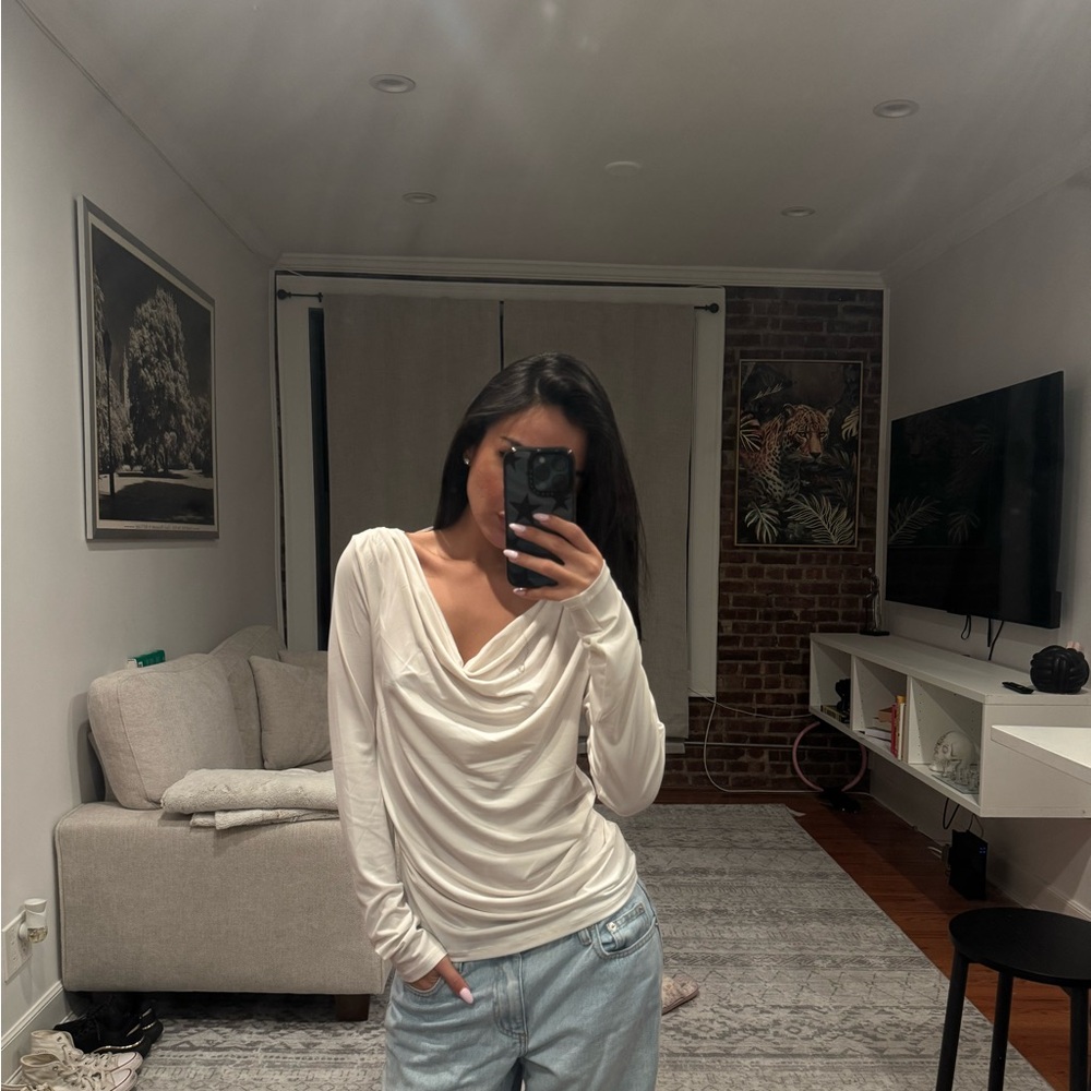 Elegant White Drape Neck Top